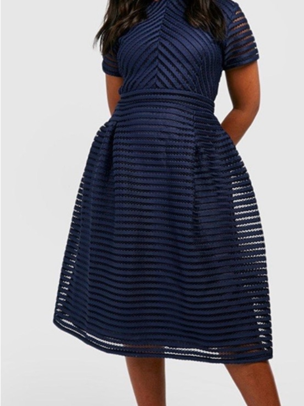Boohoo Navy Blue Lined Short Sleeve Dress Sz 24